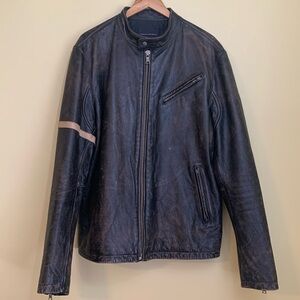 Banana Republic Brown Vintage Cafe Racer Motorcycle Leather Bomber Jacket XL T